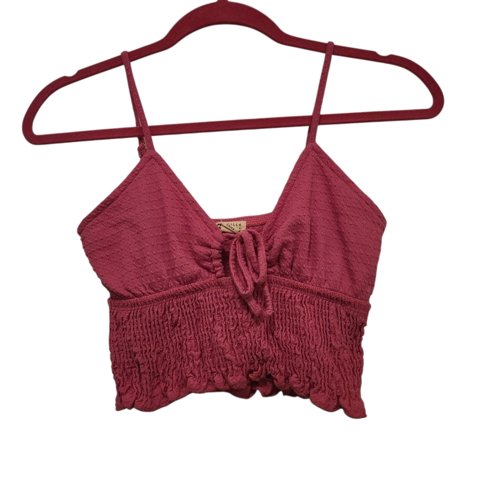 Billabong Ray of Sun Top Smocked Festival Cropped Flirty Fucshia Barbie Pink